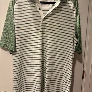 Greg Norman Collection White and Green Striped Polo